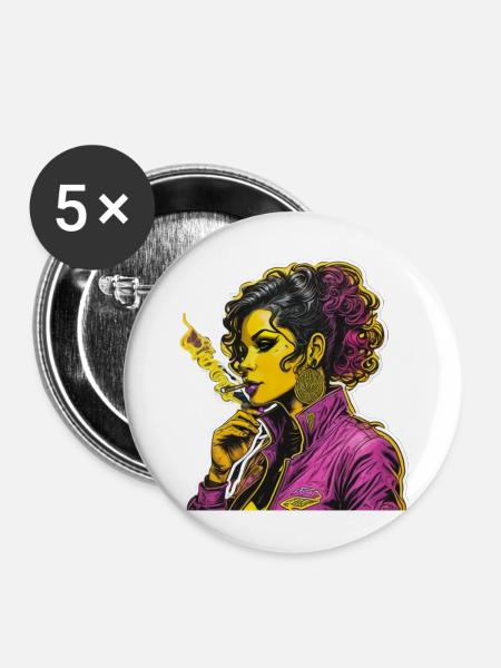 Rauchende Frau - Buttons groß 56 mm (5er Pack) - Weiß