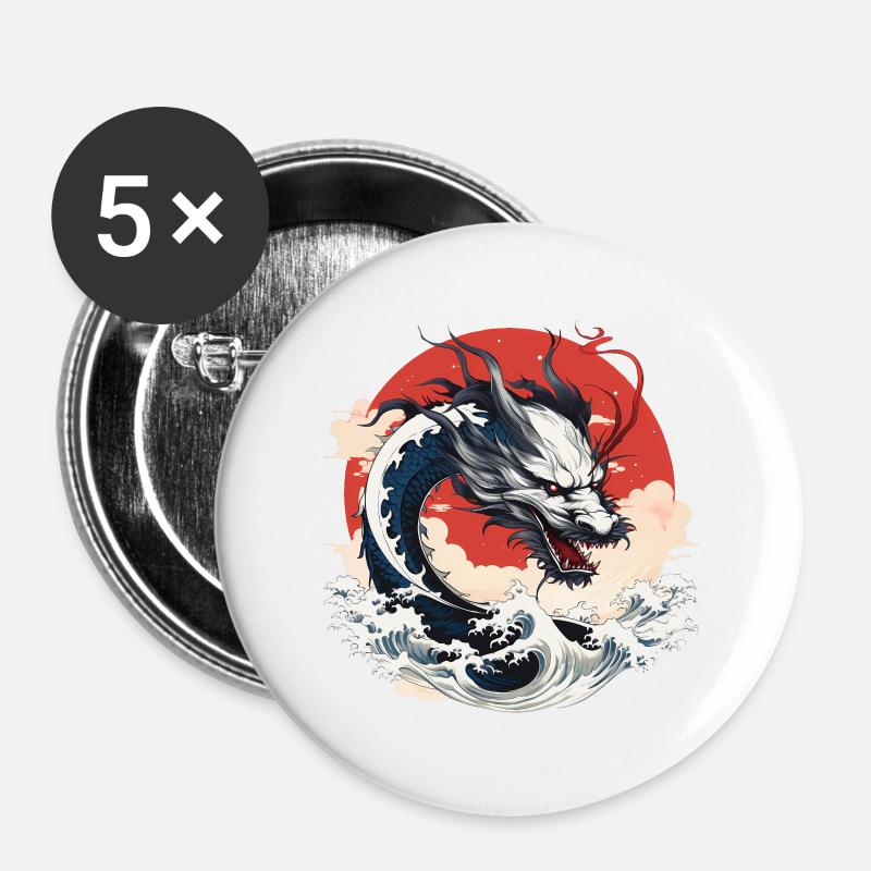 Japanese Dragon - Buttons large 2.2''/56 mm (5-pack) - white