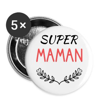 NOËL. ANNEE. ANNIVERSAIRE. RETRAITE. PAPA. MAMAM. - Lot de 5 grands badges (56 mm) - blanc - Devant