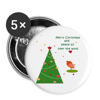 Joyeux Noël Paix - Lot de 5 grands badges (56 mm) - blanc - Devant