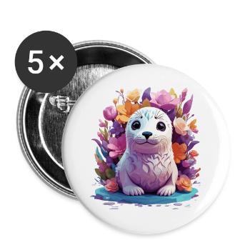 Sceau mignon - Lot de 5 grands badges (56 mm) - blanc - Devant