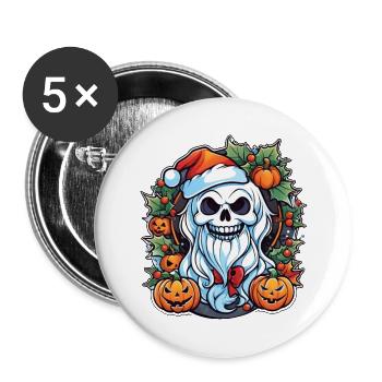 Christmas & Halloween - Skeleton & Pumpkin - Buttons large 2.2''/56 mm (5-pack) - white - Front