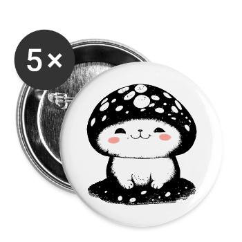 Mushroom Cat - Buttons large 2.2''/56 mm (5-pack) - white - Front