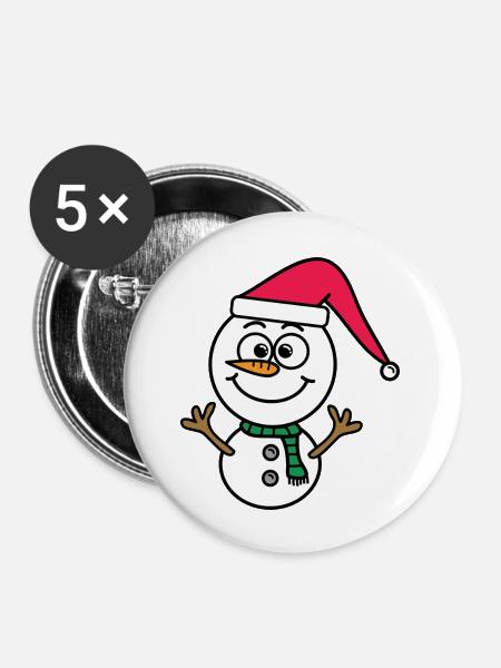 Schneemann - Buttons groß 56 mm (5er Pack) - Weiß