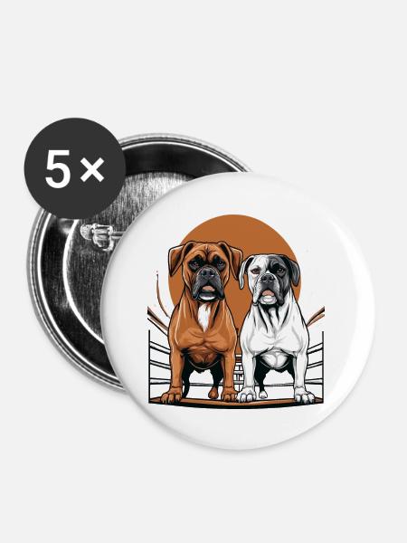 Boxer Hunde - Buttons groß 56 mm (5er Pack) - Weiß
