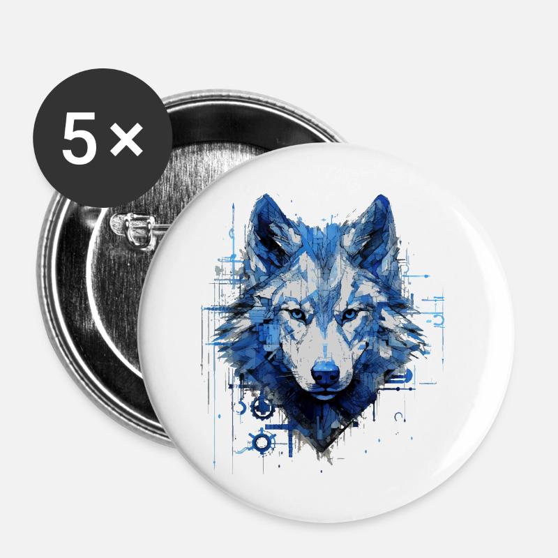 Wolf T-Shirt Wolves Wolf Pack Animal Lover - Buttons large 2.2''/56 mm (5-pack) - white