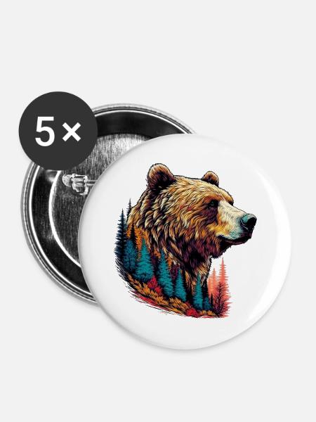 Bär mit Waldschmuck - Buttons groß 56 mm (5er Pack) - Weiß