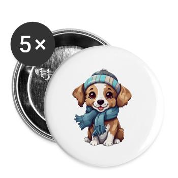 Animals in winter doggy with hat - Buttons large 2.2''/56 mm (5-pack) - white - Front