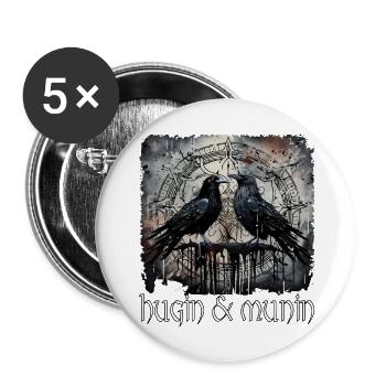 Wikinger Odins Raben Hugin und Munin Kelten - Buttons groß 56 mm (5er Pack) - Weiß - Vorne
