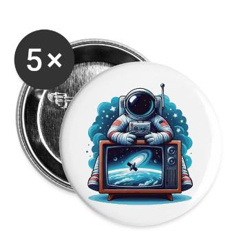 Astronaute devant la télévision cadeau de l’espace extra-atmosphérique - Lot de 5 grands badges (56 mm) - blanc - Devant