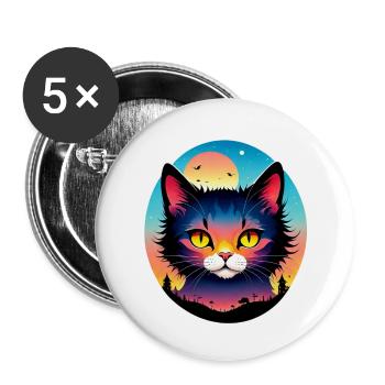 chat et paysage - Lot de 5 grands badges (56 mm) - blanc - Devant