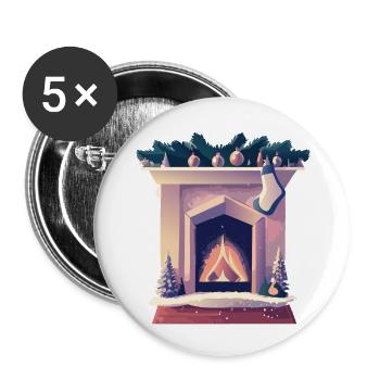 Weihnachts Socke am Kamin - Buttons groß 56 mm (5er Pack) - Weiß - Vorne