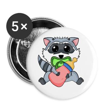 Baby Waschbär Motiv - Buttons groß 56 mm (5er Pack) - Weiß - Vorne