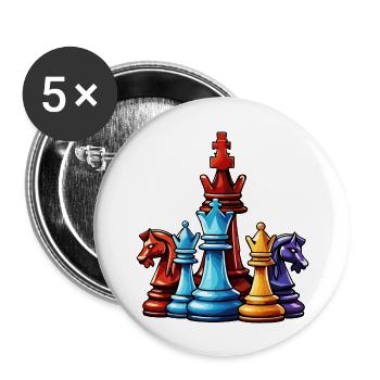 Échecs / Pièces / Stratégie / Casse-tête / Nerd - Lot de 5 grands badges (56 mm) - blanc - Devant