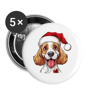 Hund Weihnachten Weihnachtshund Weihnachtsmütze - Buttons groß 56 mm (5er Pack) - Weiß - Vorne