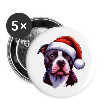 Pitbull Weihnachtsmann - Buttons groß 56 mm (5er Pack) - Weiß - Vorne