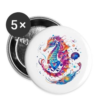 Conception d’hippocampe dans des couleurs vives animaux marins - Lot de 5 grands badges (56 mm) - blanc - Devant