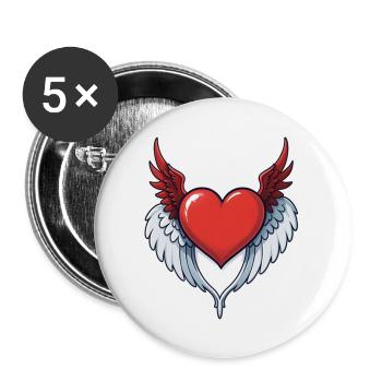 Red Heart with Wings - Buttons large 2.2''/56 mm (5-pack) - white - Front