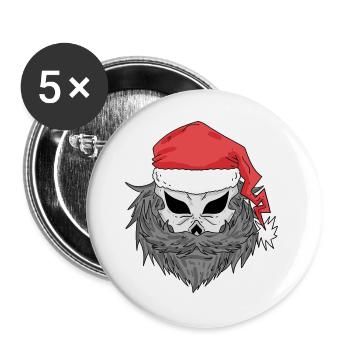 Weihnachtsmann Totenkopf - Buttons groß 56 mm (5er Pack) - Weiß - Vorne