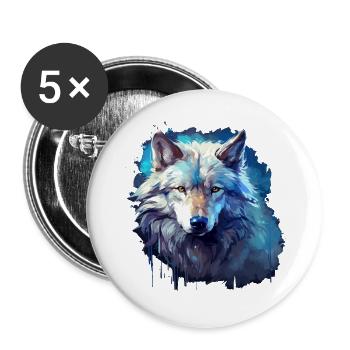 Geschenk Wikinger Wolf Krafttier Schamane Odin - Buttons groß 56 mm (5er Pack) - Weiß - Vorne