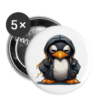 Lässiger Pinguin Hoodie - Buttons groß 56 mm (5er Pack) - Weiß - Vorne