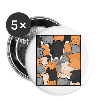 Niedliche Kätzchen, Liebeskatzen, Kawaii-Katzen - Buttons groß 56 mm (5er Pack) - Weiß - Vorne