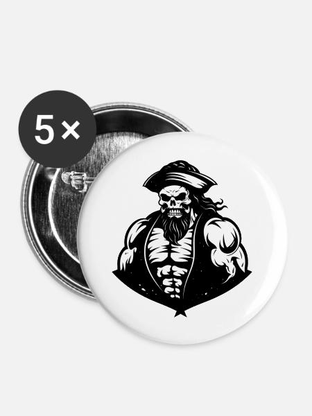 Pirat - Buttons groß 56 mm (5er Pack) - Weiß
