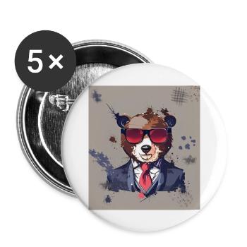 Bear with sunglasses tie and suit - Buttons large 2.2''/56 mm (5-pack) - white - Front