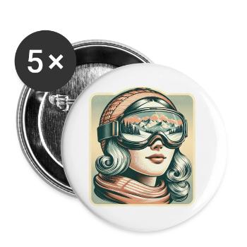 ski ski neige sports d’hiver vacances - Lot de 5 grands badges (56 mm) - blanc - Devant