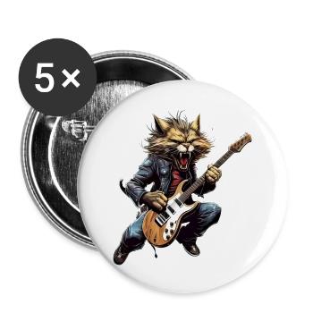 Animaux Domestiques, Mignon, Chat, Animal, Chat, Drôle De Musique, Guitare - Lot de 5 grands badges (56 mm) - blanc - Devant