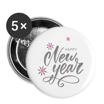 happy New Year - Buttons groß 56 mm (5er Pack) - Weiß - Vorne