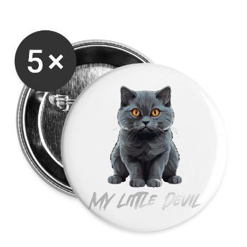Süße Graue Katze my little Devil - Buttons groß 56 mm (5er Pack) - Weiß - Vorne