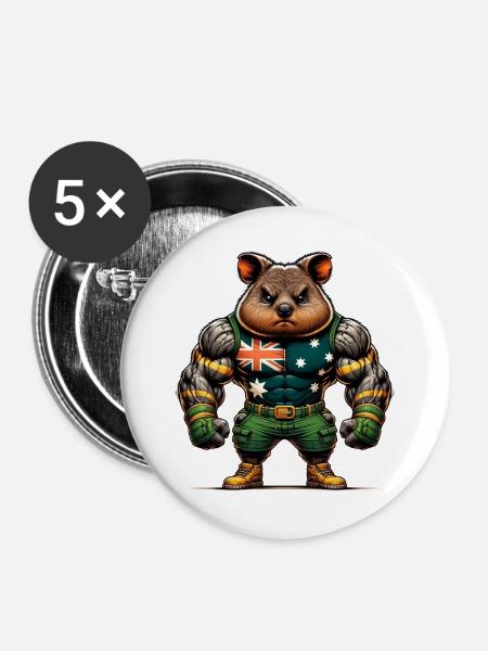 Quokka Australien Kämpfer Design - Buttons groß 56 mm (5er Pack) - Weiß
