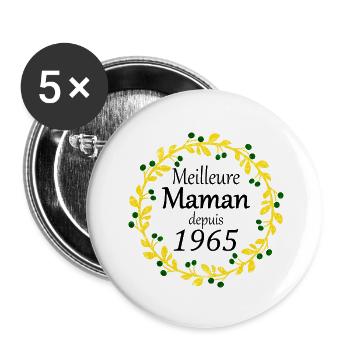 Meilleure Maman depuis 1965 - Lot de 5 grands badges (56 mm) - blanc - Devant