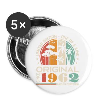 Oldtimer Baujahr 1962 Geboren Jahrgang Geburtstag - Buttons groß 56 mm (5er Pack) - Weiß - Vorne