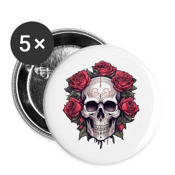 Gothic Skull and Roses Graphic Art - Buttons large 2.2''/56 mm (5-pack) - white - Front