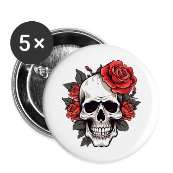 Gothique tête de mort Roses Art de la mode graphique - Lot de 5 grands badges (56 mm) - blanc - Devant