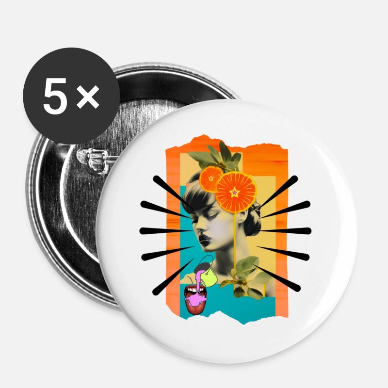 Frau Pop Art - Buttons groß 56 mm (5er Pack) - Weiß