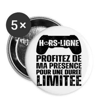 Hors-ligne cadeau pour gamer humour gaming cadeau - Lot de 5 grands badges (56 mm) - blanc - Devant