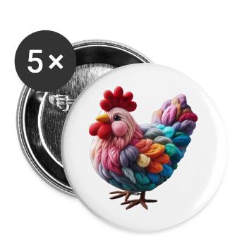 Poule en laine - Lot de 5 grands badges (56 mm) - blanc - Devant