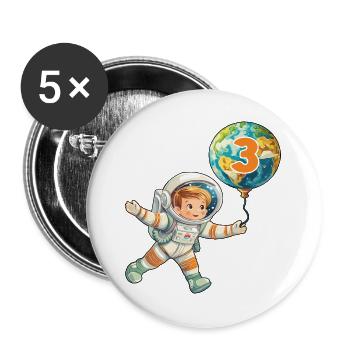 3 Birthday Astronaut 3 Years Space Earth - Buttons large 2.2''/56 mm (5-pack) - white - Front