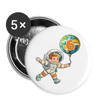 Astronaut 6 Geburtstag Weltall Kindergeburtstag - Buttons groß 56 mm (5er Pack) - Weiß - Vorne