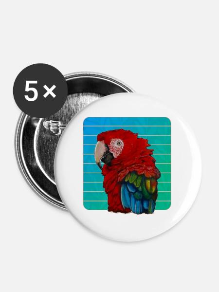 Roter Ara Papagei Gouache Malerei - Buttons groß 56 mm (5er Pack) - Weiß