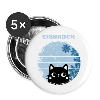 eisbader winterhart winterbader-katze im eisbad - Buttons groß 56 mm (5er Pack) - Weiß - Vorne