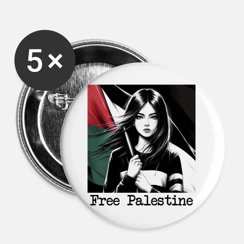 Free Palestine - Buttons large 2.2''/56 mm (5-pack) - white