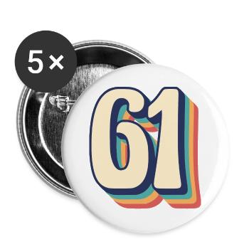 Vintage Retro T-Shirt Nummer 61 Sixty One - Buttons groß 56 mm (5er Pack) - Weiß - Vorne