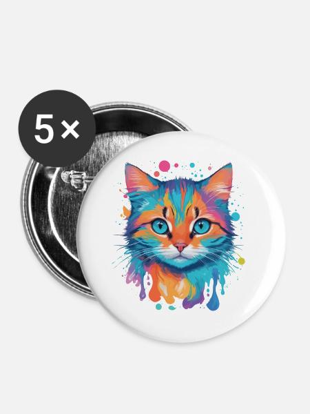 Niedliche Katze - Buttons groß 56 mm (5er Pack) - Weiß