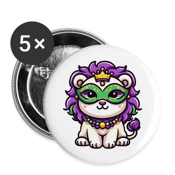 Bande dessinée mignonne de Lion de Mardi Gras - Lot de 5 grands badges (56 mm) - blanc - Devant