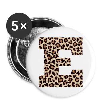 lettre E motif léopard -idée cadeau d’anniversaire - Lot de 5 grands badges (56 mm) - blanc - Devant