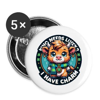 Fête de la Saint-Patrick - Bébé veau Highland - Lot de 5 grands badges (56 mm) - blanc - Devant